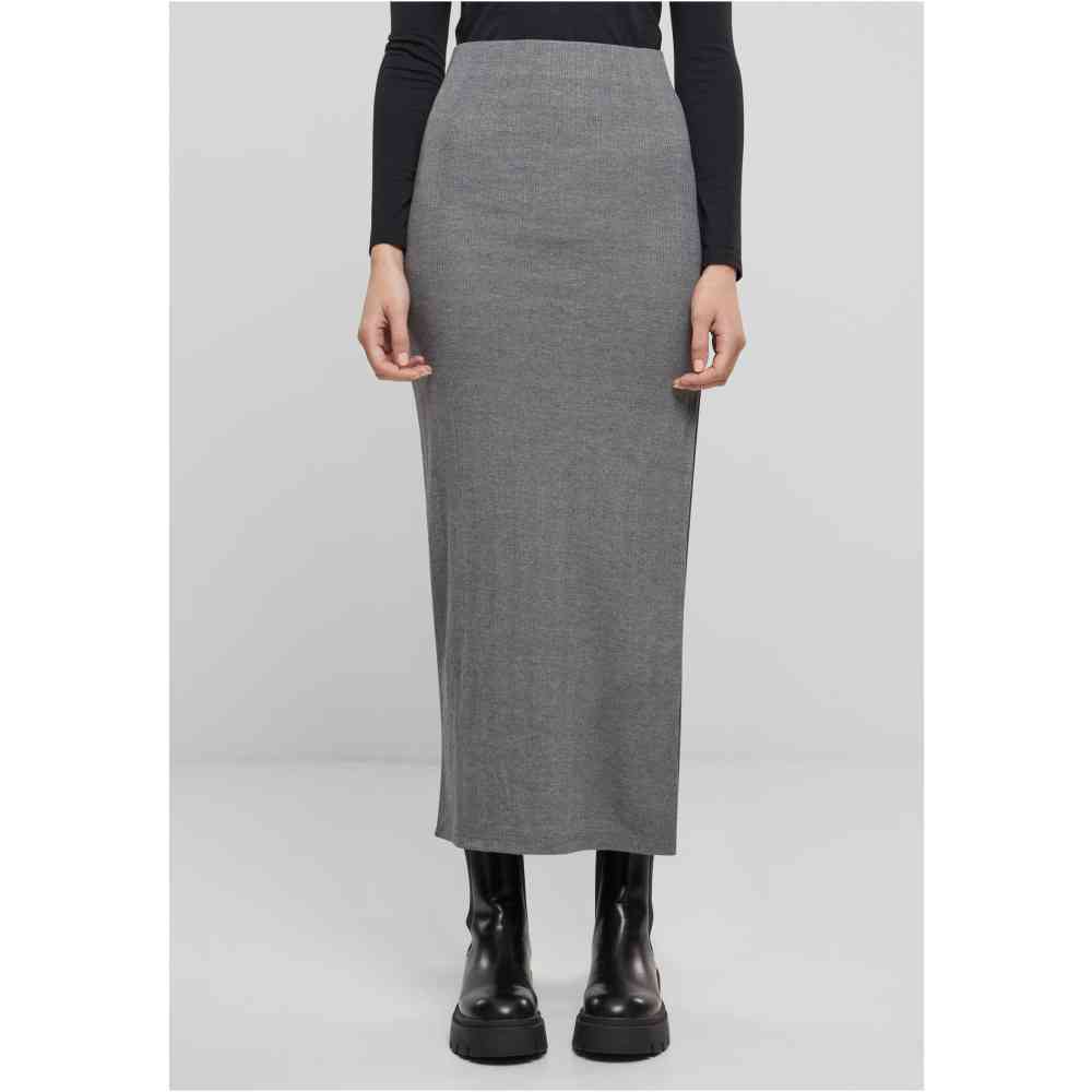 Urban Classics - Rib High Slit Long skirt - Grey